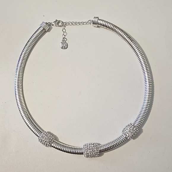 Chunky Stainless Steel Choker Necklace With Cubic Zirconia - Picture 6 of 6